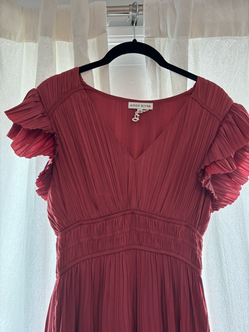 Moon River Plisse Midi Dress in Terracotta Rose, Size Small